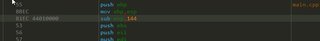Assembly showing sub esp, 144